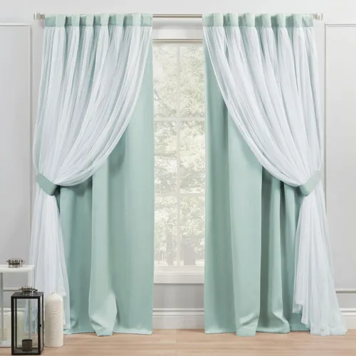 Vista 12 de EXCLUSIVE HOME Catarina - Par de paneles de cortinas en capas sólidas para oscurecer la habitación, opacas y transparentes, pestañas Gris nube