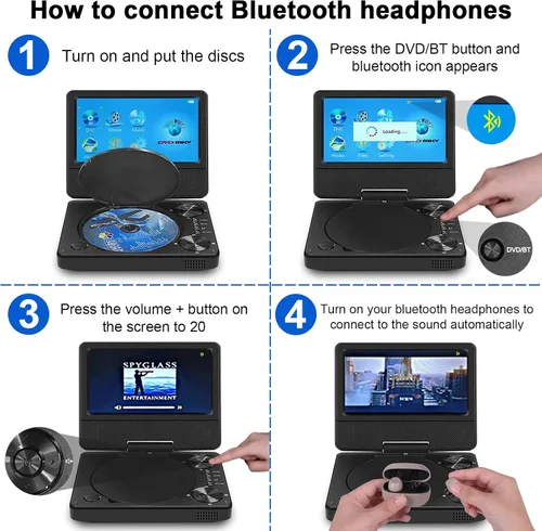 Vista 7 de HotHat Reproductor de DVD Bluetooth para niños Viaje por carretera negro 7