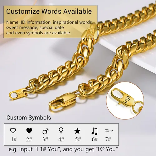 Vista 6 de PROSTEEL Trendy Cuban Links Necklace for Men Women, Black18K Gold Plated 316L Stainless Steel, W 4.8mm-14mm, L 14inch-30inch, Come Gift Box
