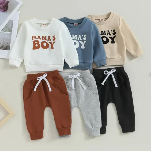 Vista 7 de Ropa de otoño e invierno para bebé niño pequeño, sudadera con cuello redondo y pantalones deportivos