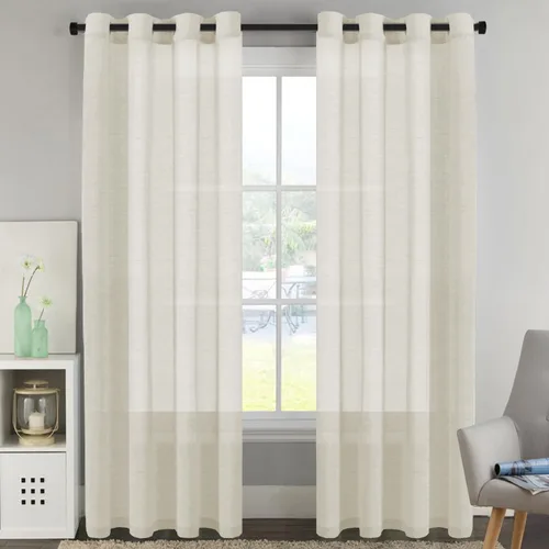 Vista 141 de H.VERSAILTEX Cortinas de lino de mezcla natural para sala de estar/cortinas de lino semitransparentes reductoras de luz de 54 pulgadas de largo