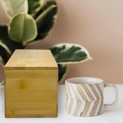 Vista 6 de Caja Organizadora de Té de Bambú Libre de Químicos Ecológica Grande, Alta, Compartimentos Ajustables Cofre de Almacenamiento de Madera Natural