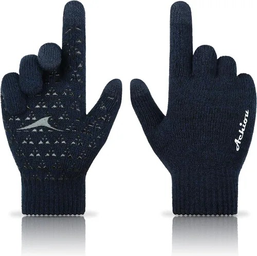 Vista 9 de Achiou Winter Gloves for Men and Women, Touchscreen Soft Knit Gloves Camello almendra