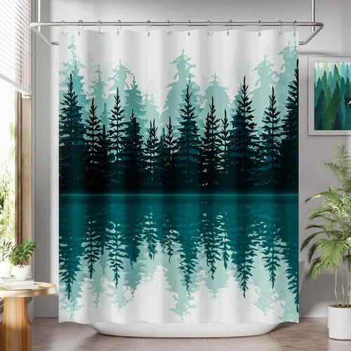 Vista 28 de AmazerBath Cortina de ducha, juego de cortina de tela ombre negra con 12 ganchos, cortina de ducha lavable de tela en negro y blanco, cortina