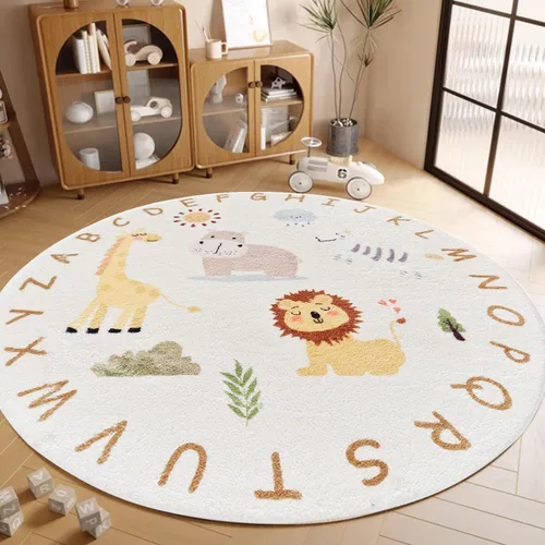Vista 4 de Poowe ABC Animals - Alfombra de juego para niños, alfombra redonda educativa del alfabeto, suave, antideslizante, para el dormitorio de los niños