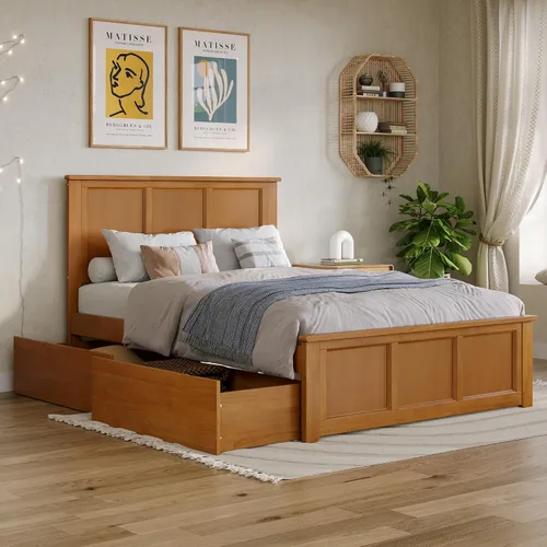 Vista 15 de AFI, Madison - Cama de plataforma de almacenamiento matrimonial con estribo a juego, color espresso