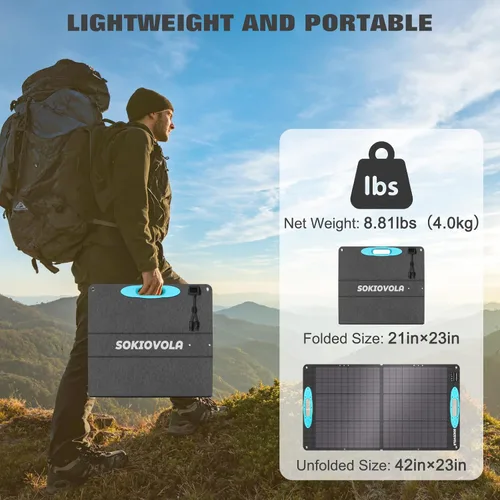 Vista 3 de SOKIOVOLA - Panel solar portátil de 100 W para estación de energía, cargador solar plegable ETFE NextGen con conversión alta del 25% y resistente al