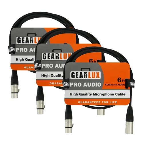 Vista 35 de Gearlux – Cable de micrófono XLR, completamente balanceado, macho a hembra, 25 pies - Paquete de 3