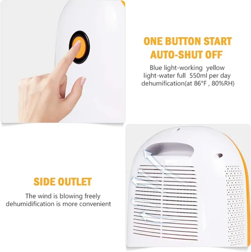 Vista 4 de Deshumidificador para el sótano del hogar, 430 pies cuadrados, pequeño deshumidificador silencioso portátil con apagado automático, tanque de agua
