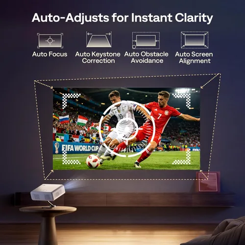 Vista 7 de Aurzen EAZZE - Proyector inteligente compatible con Google TV D1G 4K con WiFi y Bluetooth, enfoque automático y Keystone, Dolby Audio, Zoom