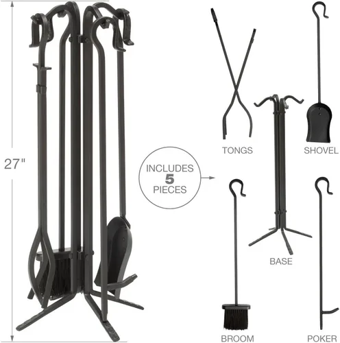 Vista 4 de UniFlame, F-11140 - Juego de herramientas para chimenea de hierro forjado, 5 piezas, color negro