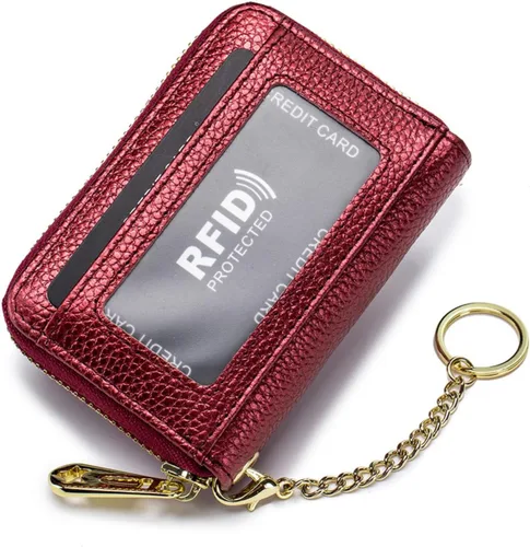 Vista 9 de Tapp Collections Tarjetero RFID para tarjetas de crédito, cartera pequeña de cuero con cremallera para tarjetas con ventana de identificación