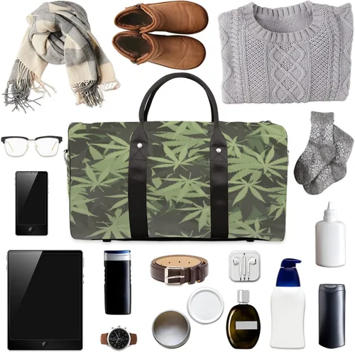 Vista 5 de Marihuana Ganja Weed - 343903397 - Bolsa de viaje plegable para gimnasio, bolsa de viaje grande para hombres y mujeres, yoga durante la noche, fin