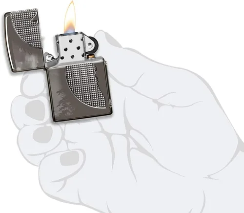 Vista 5 de Encendedores Zippo Lobo Armadura Negro Hielo Lobo Luna Diseño