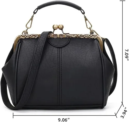 Vista 6 de ROUROU Bolso de mano hueco retro para mujer, bolso de hombro de cuero, bolso de mano de noche, cierre de beso, bolso cruzado, L