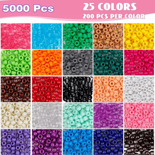Vista 2 de Cuentas de Pony de Plástico Coloridas para Pulsera para Hacer Joyas para Pulseras de Amistad 6x9mm Multicolor para Cuentas Trenzado de Cabello