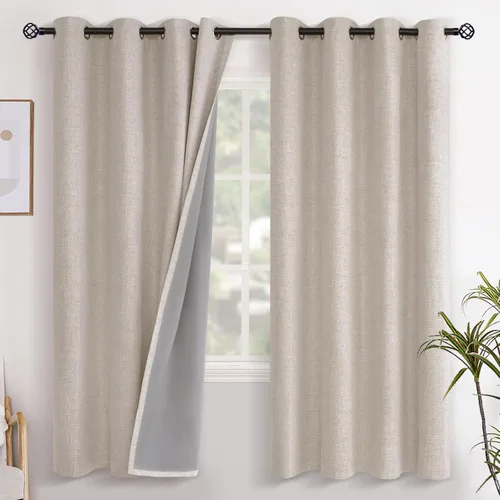 Vista 99 de YoungsTex - Cortinas opacas de lino para dormitorio, oscurecimiento de la habitación, cortinas con textura de lino, paneles con aislamiento térmico