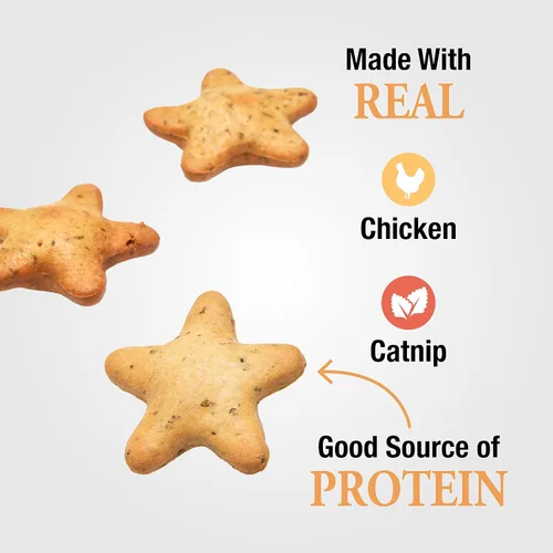 Vista 5 de Good 'n' Tasty Spinning Stars - Golosinas para gatos, bolsa de 1.5 onzas, regalo 2 en 1 y juguete hecho con pollo real, hígado de pollo y hierba