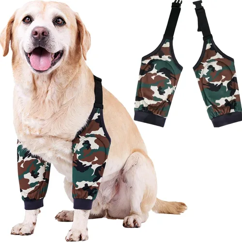 Vista 17 de Coderas para perros, rodilleras, protector de callos para callos, manga ajustable para codo de perro, manga higroma L, camuflaje azul Camuflado azul