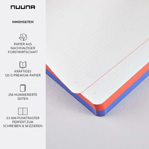 Vista 4 de Nuuna Graphic L "Yes-No" - Cuaderno de piel regenerada lisa, color rojo, azul y blanco