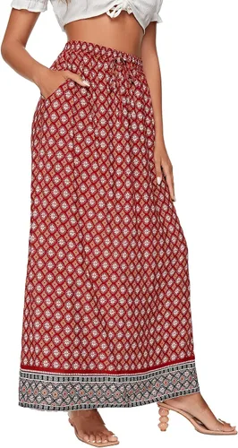 Vista 4 de Milumia Falda larga bohemia con estampado vintage y bolsillos para mujer