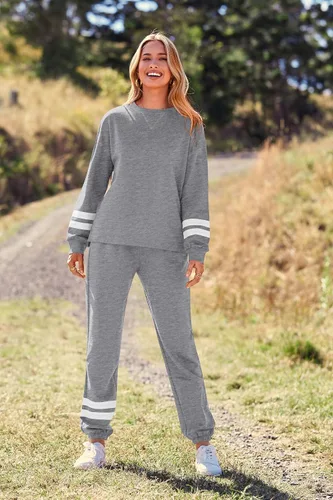 Vista 121 de Prettygarden - Conjunto de pijama de dos piezas para mujer, diseño de teñido anudado, sudadera informal de manga larga con pantalones largos, ropa