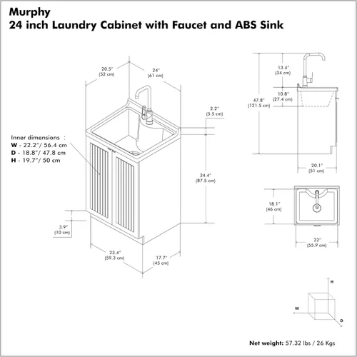 Vista 11 de SIMPLIHOME - Lavabo y armario de lavandería Murphy de 24 pulgadas de ancho en blanco puro