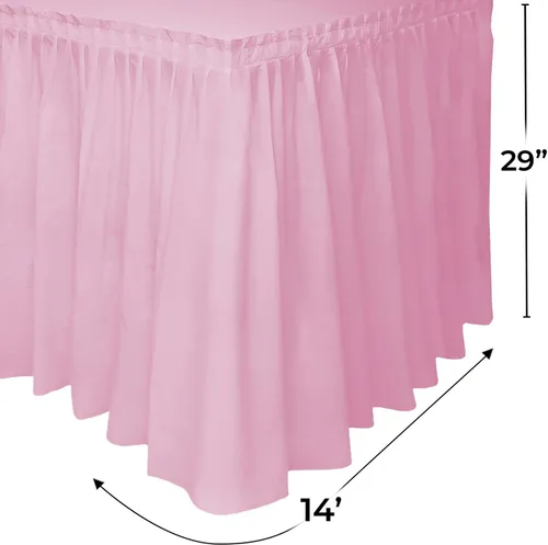 Vista 6 de Mantel con ondas verde manzana, de plástico, 14 pies, Rosado claro