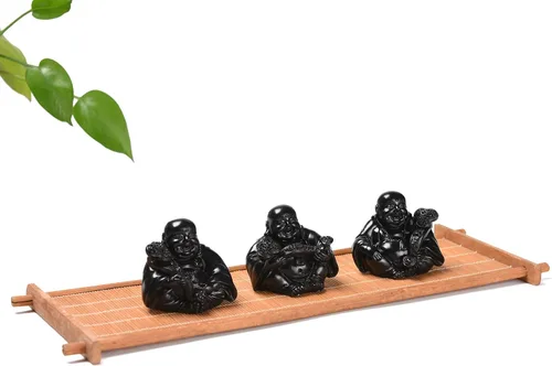 Vista 4 de BRABUD Estatuas de Buda riendo de resina que sostienen Ruyi Home Office Shop Desk Decorativo Traer Lucky Wealth Adornos Negro 2.1 '' TQGJBS73