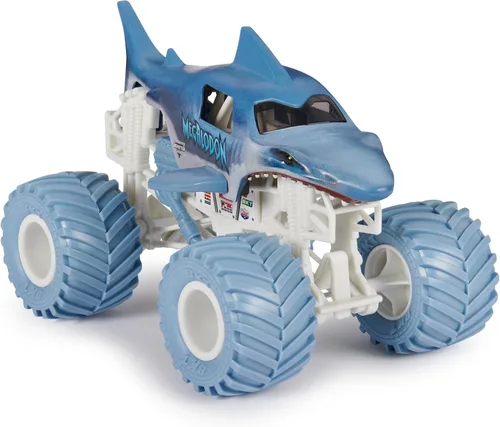 Vista 2 de Monster Jam, Camión monstruo oficial de Megalodon - Edición original retro de 2017, escala 1:24, vehículo fundido a presión y neumáticos BKT