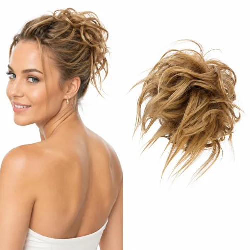 Vista 32 de CAISHA Prettyshop - Banda elástica XXL tipo postizo de cabello voluminoso ondulado, ideal para peinados recogidos de novias o rodetes desaliñados