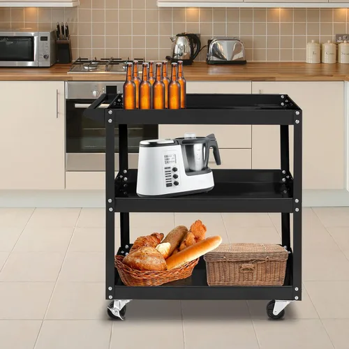 Vista 7 de TUFFIOM Carrito de herramientas rodante de 3 niveles, capacidad de 330 libras, con mango ergonómico, negro