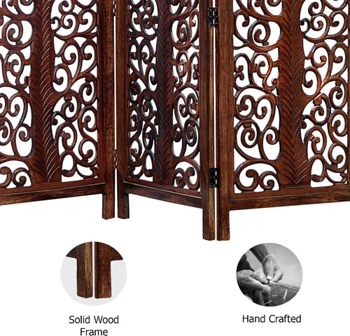 Vista 6 de Biombo Divisor de Habitación de Madera - Árbol Arbor Marrón Antiguo - Hecho a Mano 60 x 72 pulgadas Tres Paneles Plegables - Pantalla Decorativa