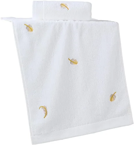 Vista 2 de YiLUOMO Gold Feathers Embroidered Elegant White Hand Towels Super Soft 100% Cotton Highly Absorbent Decorative Hand Towel Set for Bathroom Hotel &