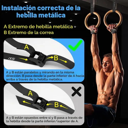 Vista 4 de ZILLEEN Wooden Olympic Gymnastics Rings with Adjustable Straps