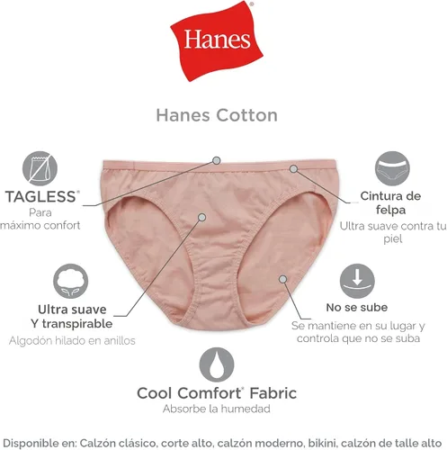 Vista 5 de Hanes Paquete de ropa interior para mujer, paquete de 10, bragas de mezcla de algodón de cobertura completa, ropa interior que absorbe la humedad
