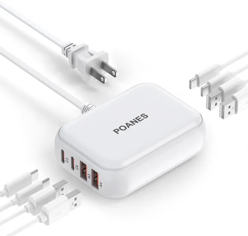 Vista 9 de Cargador USB de 8 puertos, cargador USB C de viaje multipuerto, mini estación de carga con puertos USB C y USB A, bloque de estación de carga