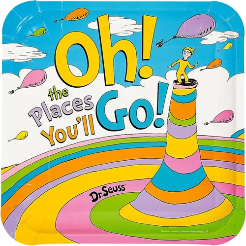 Vista 2 de Fun Express Dr. Seuss™ Oh, the Places You'll Go Platos cuadrados de papel - 8