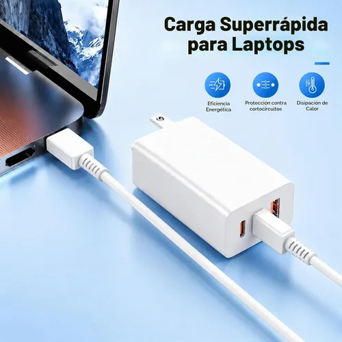 Vista 2 de Cargadores USB C súper rápidos de 65 W para iPhone 17, 3 puertos de 100 W (65 vatios máximo), ladrillo de carga de teléfono PD tipo C con cable USBC