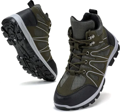 Vista 2 de Botas de senderismo para hombre, tenis de caña alta, de tobillo medio, senderismo, montañismo, botas para exteriores, zapatos altos