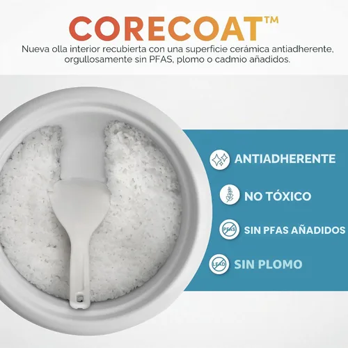 Vista 5 de AROMA® CoreCoat - Olla arrocera con cesta desplegable para cocinar alimentos (4 tazas cocidas, 2 tazas sin cocinar)