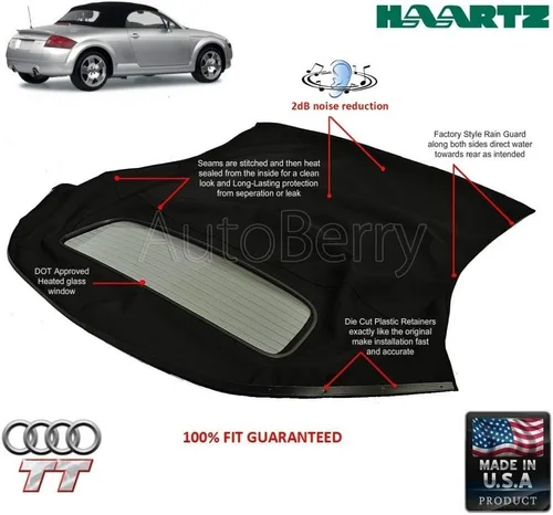 Vista 2 de Compatible con Audi TT Convertible Top con ventana de cristal descongelador 2000-2006 paño de lona negro