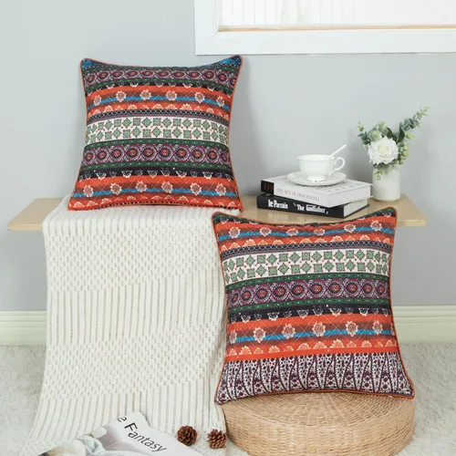 Vista 5 de VOGOL 1 funda de almohada decorativa de estilo bohemio, fundas de cojín cuadradas de poliéster con borde de ribetes, funda de almohada decorativa