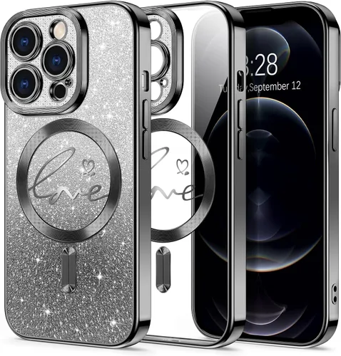 Vista 126 de Hython Funda para iPhone Air con purpurina, compatible con MagSafe Love Heart fundas magnéticas transparentes para teléfono para mujeres y niñas