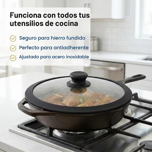 Vista 5 de Tapa universal para ollas y sartenes de 7.5 a 11.5 pulgadas, juego de tapas de vidrio templado con borde de silicona de tamaño automático, 2 Negro
