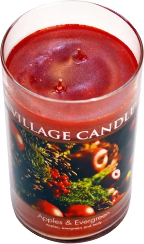 Vista 2 de Village Candle manzanas & Evergreen 24 oz vaso de vidrio – Vela aromática, grande