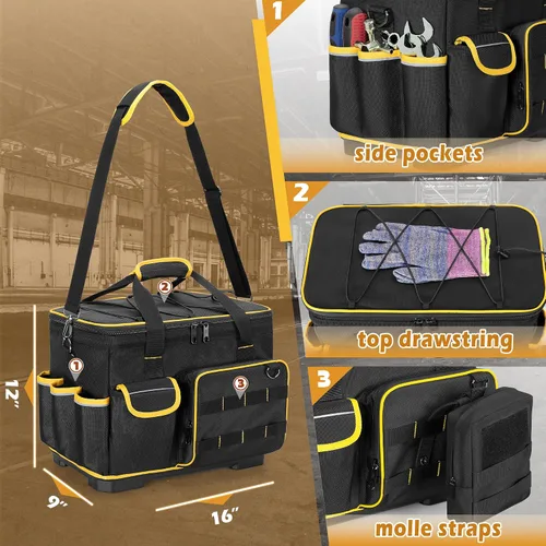 Vista 5 de Marscamd Bolsa de herramientas de 16 pulgadas con parte inferior dura y un divisor desmontable, bolsa de herramientas resistente con múltiples