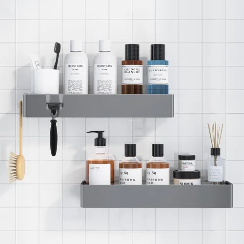 Vista 19 de Kitsure Organizador de ducha – Paquete de 2 organizadores de ducha adhesivos, estantes de metal inoxidables, organizadores de baño sin taladrar