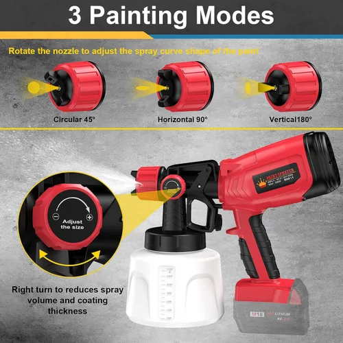 Vista 3 de Pulverizador de pintura inalámbrico para batería Milwaukee de 18 V, 40000 RPM pulverizadores de pintura de alta velocidad para interior y exterior