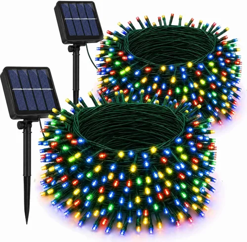 Vista 9 de Dazzle Bright Paquete de 2 tiras solares de Navidad verdes de 400 LED de 132 pies para exteriores, funciona con energía solar del día de San